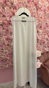 White Slip-On Dress with V-Neck (Nyda)