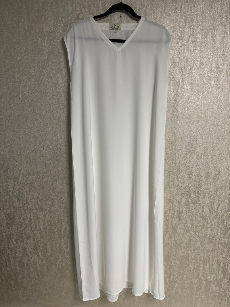 White Slip-On Dress with V-Neck (Nyda)